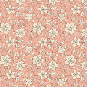 Abigail Vintage Floral almond on peach - small scale