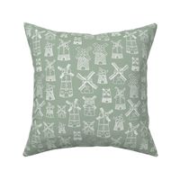 Little windmills of the netherlands holland travel icon design sage green