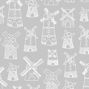 Little windmills of the netherlands holland travel icon design gray white