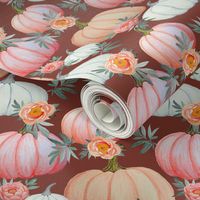 Peach pumpkins and peony floral bown and coral