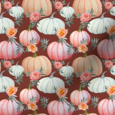 Peach pumpkins and peony floral bown and coral