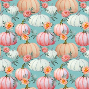 Pumpkin and peony watercolor blush pink light teal.fw