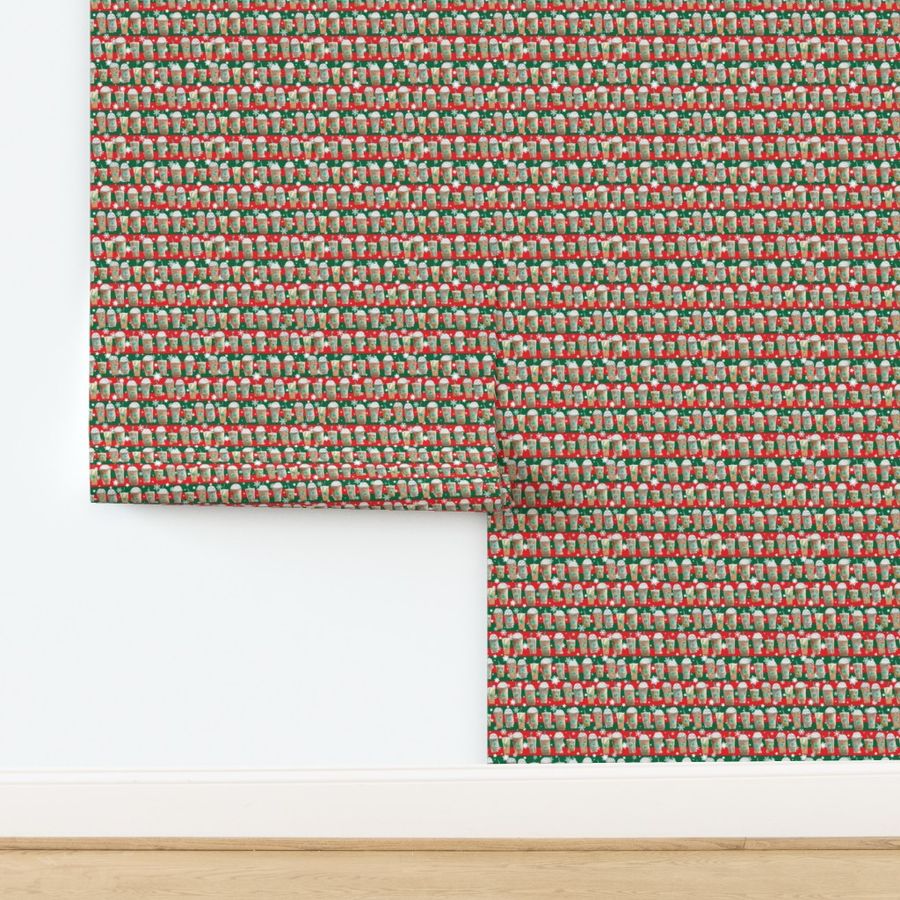 Coffee Cup Lineup in Green + Red Christmas Snowflake Stripe