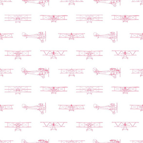 Antique Airplanes in Coral Pink with White Background (Large Scale)