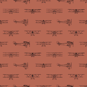 Antique Airplanes in Black with Santa Fe Brown Background (Large Scale)