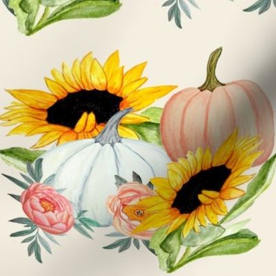 pumpkin and sunflower watercolor  art 