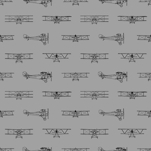Antique Airplanes in Black with Gray Background (Large Scale)