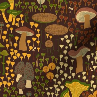 Mid Century Mushrooms ~ Brown Yellow Green