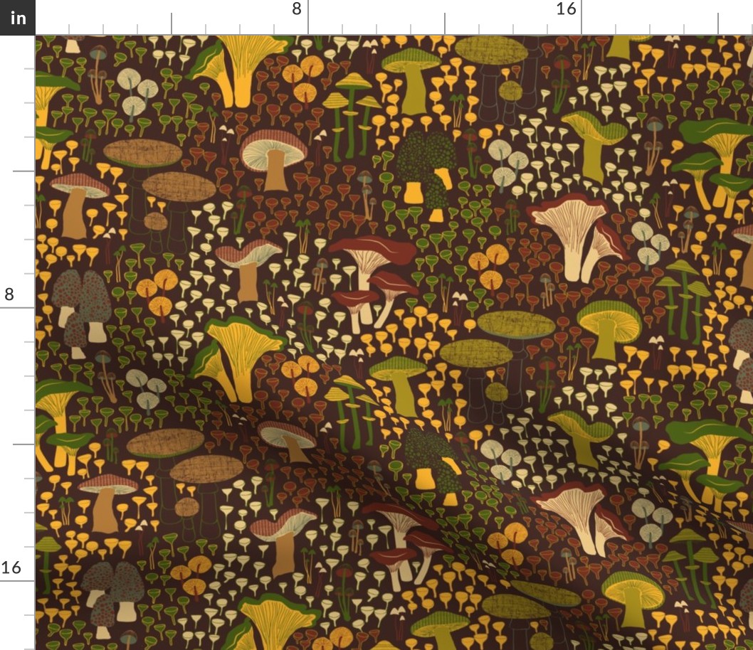 Mid Century Mushrooms ~ Brown Yellow Green