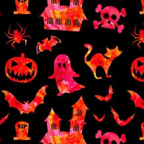 Watercolor Halloween Icons in Black + Orange Candy