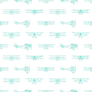 Antique Airplanes in Teal Blue with White Background (Large Scale)