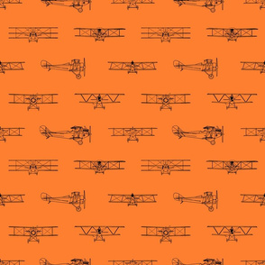 Antique Airplanes in Black with Orange Background (Large Scale)