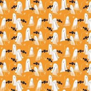 Extra Tiny Sweet Ghosts and Bats - on Soft Orange Linen