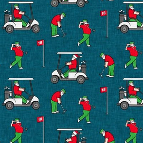 Golfing Santa - golf themed Santa Claus Christmas - teal - LAD20