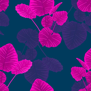 Fan Palms Bright Pink and Deep Purple on Navy