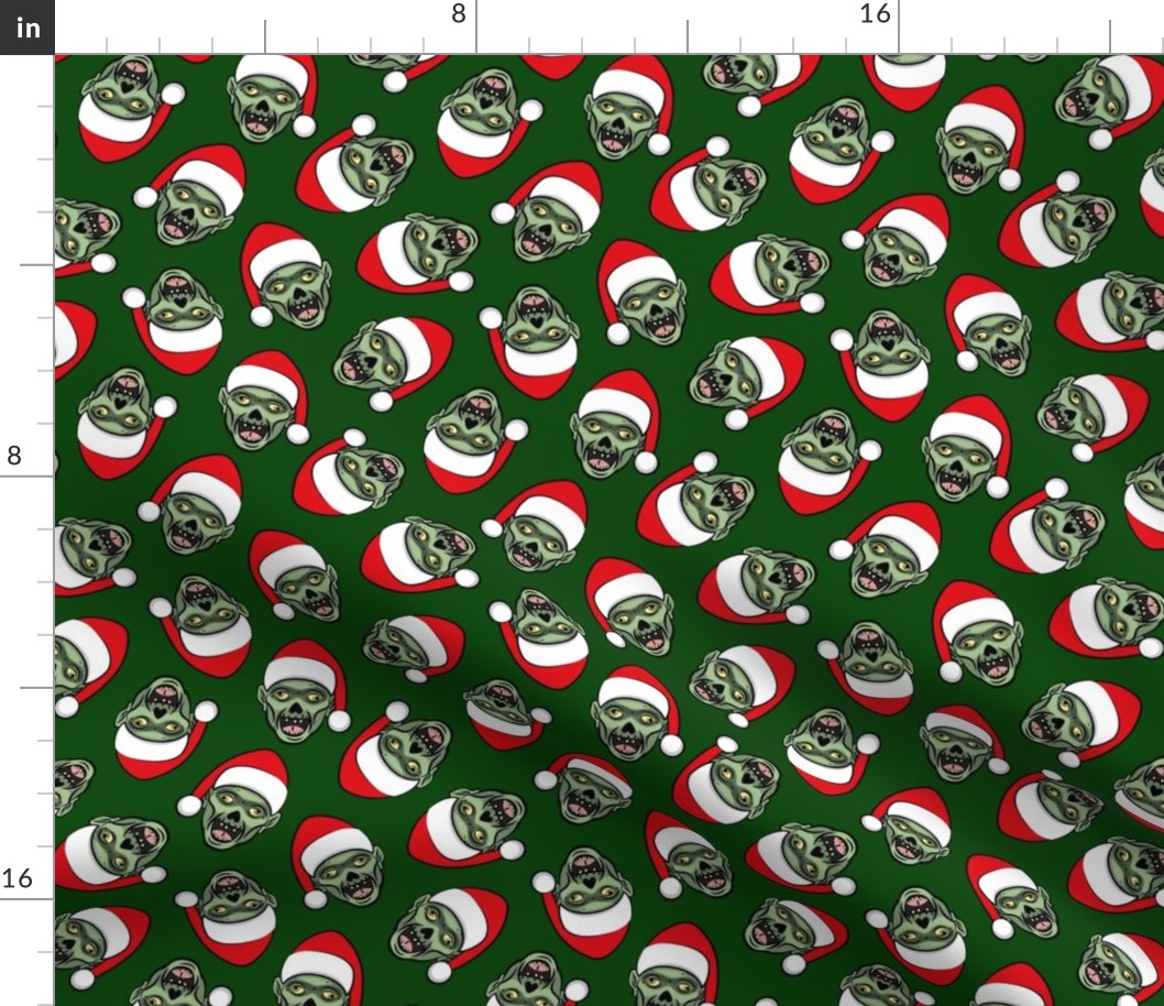 Santa Zombies - zombie holiday fabric - green - LAD20