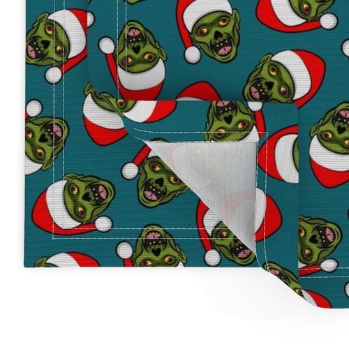 Santa Zombies - zombie holiday fabric - teal - LAD20