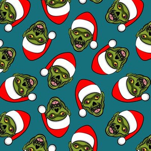 Santa Zombies - zombie holiday fabric - teal - LAD20