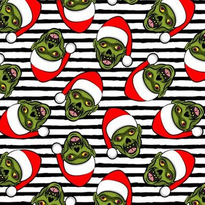 Santa Zombies - zombie holiday fabric - black stripes - LAD20