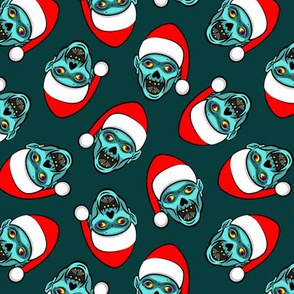 Santa Zombies - zombie holiday fabric - dark teal - LAD20