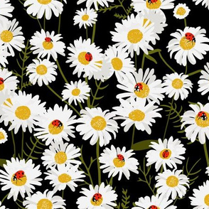Chamomile Floral with Ladybugs - Black