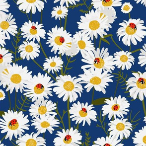 Chamomile Floral with Ladybugs - Blue