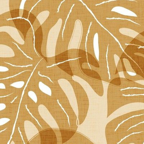 JUMBO freehand monstera_gold linen texture