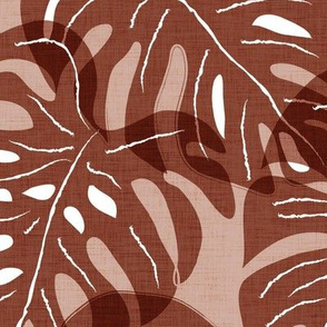 JUMBO freehand monstera_chocolate linen texture