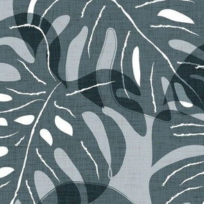 JUMBO freehand monstera_teal linen texture