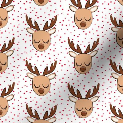 Cute Reindeer - Christmas Holiday fabric - red polka dots - LAD20