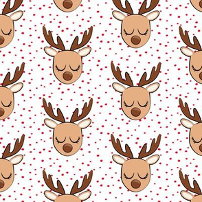 Cute Reindeer - Christmas Holiday fabric - red polka dots - LAD20