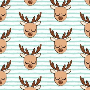 Cute Reindeer - Christmas Holiday fabric - mint stripes - LAD20