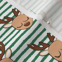 Cute Reindeer - Christmas Holiday fabric - green stripes - LAD20