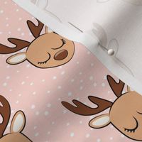 Cute Reindeer - Christmas Holiday fabric - pink with polka dots - LAD20