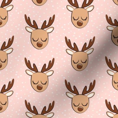 Cute Reindeer - Christmas Holiday fabric - pink with polka dots - LAD20