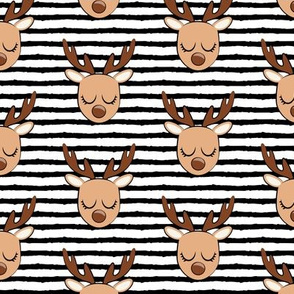 Cute Reindeer - Christmas Holiday fabric - black stripes - LAD20