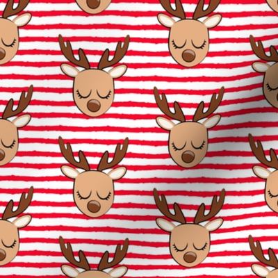 Cute Reindeer - Christmas Holiday fabric - red stripes - LAD20