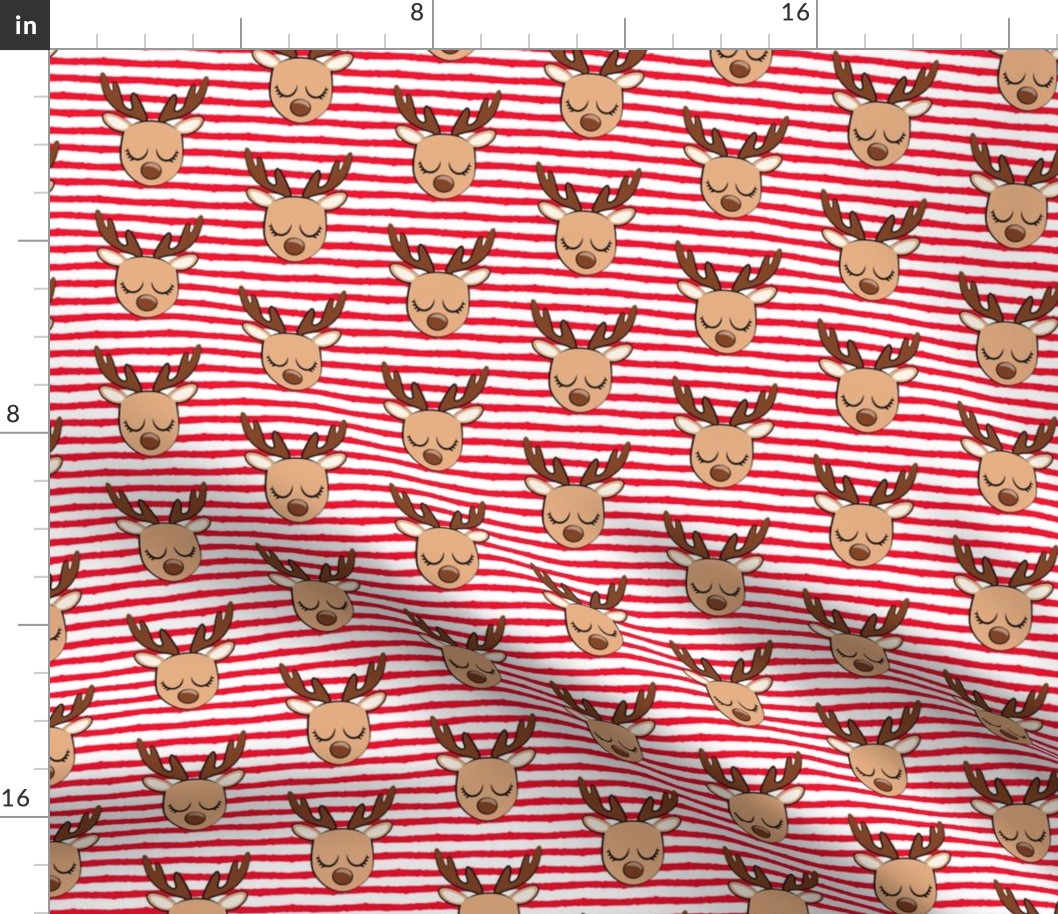 Cute Reindeer - Christmas Holiday fabric - red stripes - LAD20