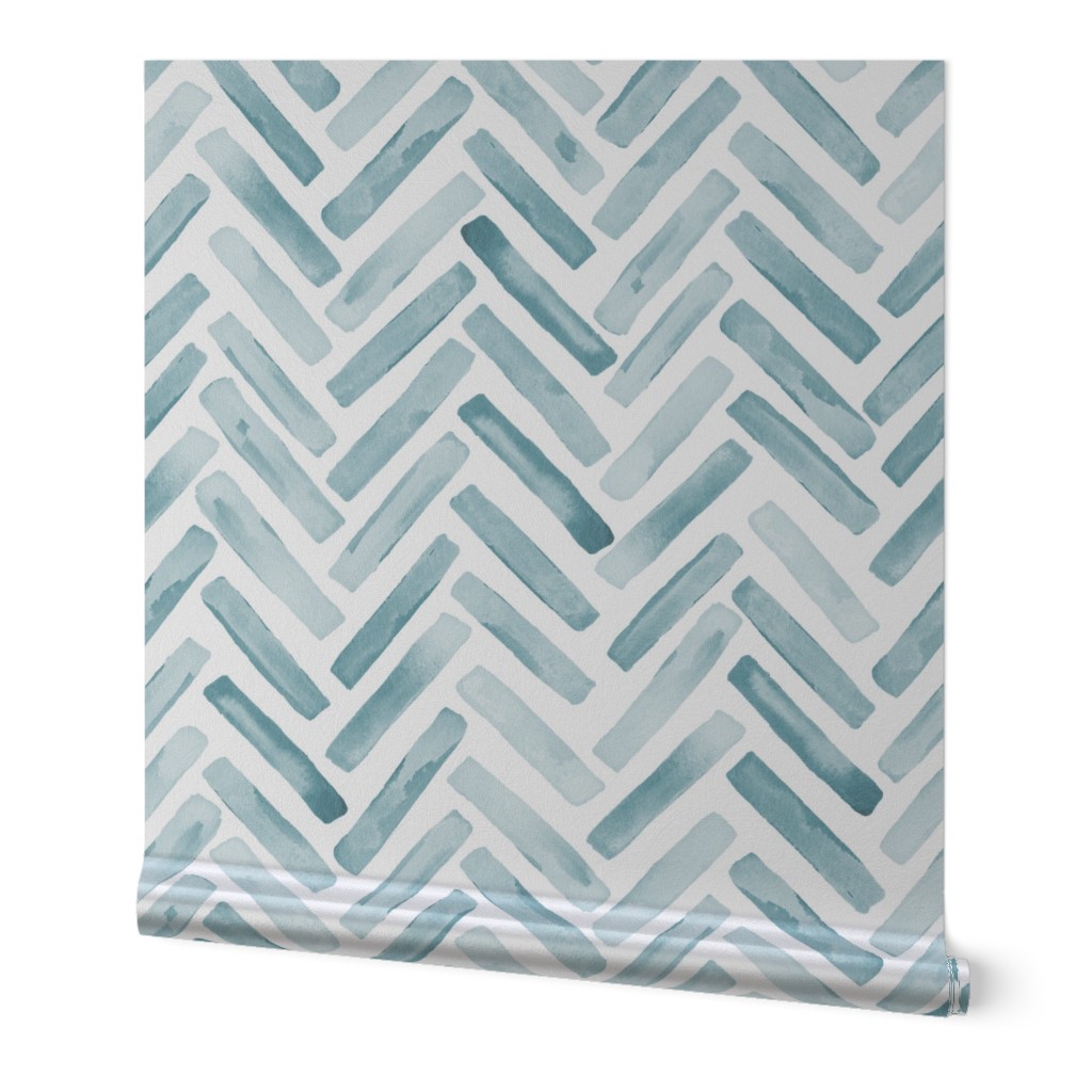 Seafoam Blue Painted Chevron Herringbone