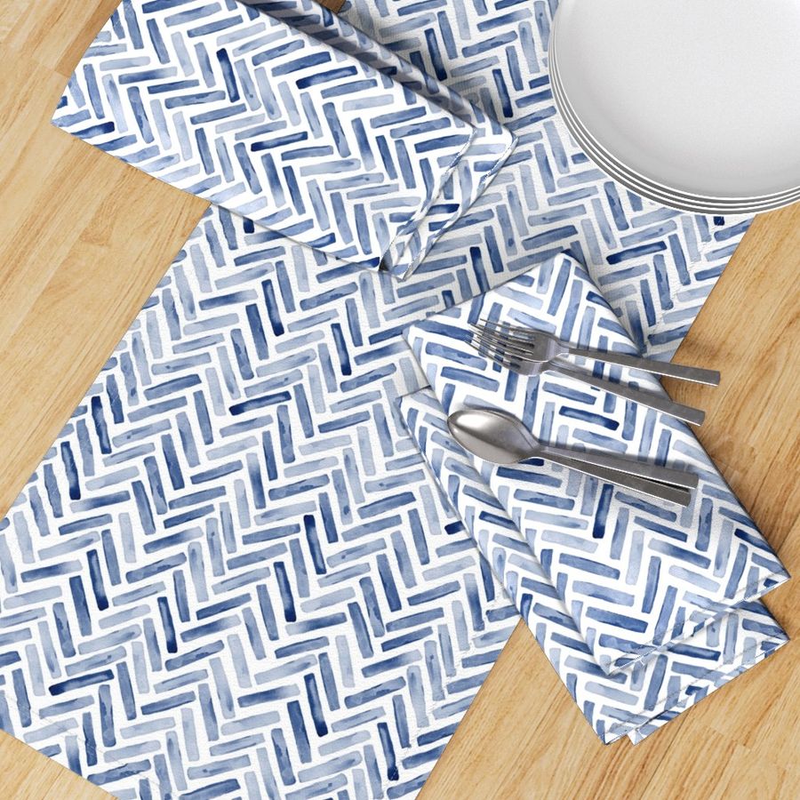 indigo blue painted chevron herringbone timeless classic coastal watercolor