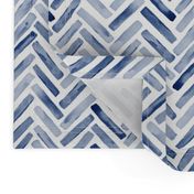 Indigo Blue Painted Chevron Herringbone Aquarel