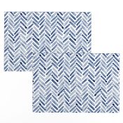 Indigo Blue Painted Chevron Herringbone Aquarel