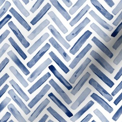 Indigo Blue Painted Chevron Herringbone Aquarel