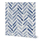 Indigo Blue Painted Chevron Herringbone Aquarel