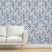 Indigo Blue Painted Chevron Herringbone Aquarel