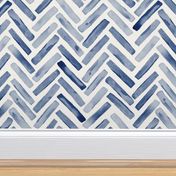 Indigo Blue Painted Chevron Herringbone Aquarel