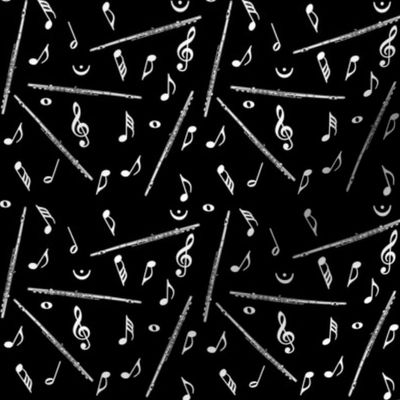 Flute Music Note Pattern Black