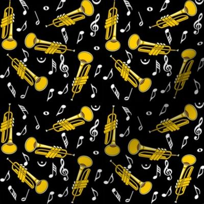 Trumpet Music Notes Pattern Black