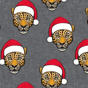 Santa Leopards - Christmas Cats - Leopard Holiday - grey  - LAD20