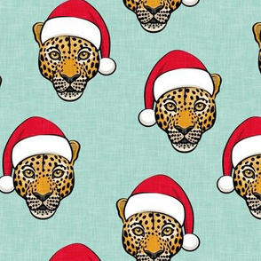 Santa Leopards - Christmas Cats - Leopard Holiday - mint  - LAD20